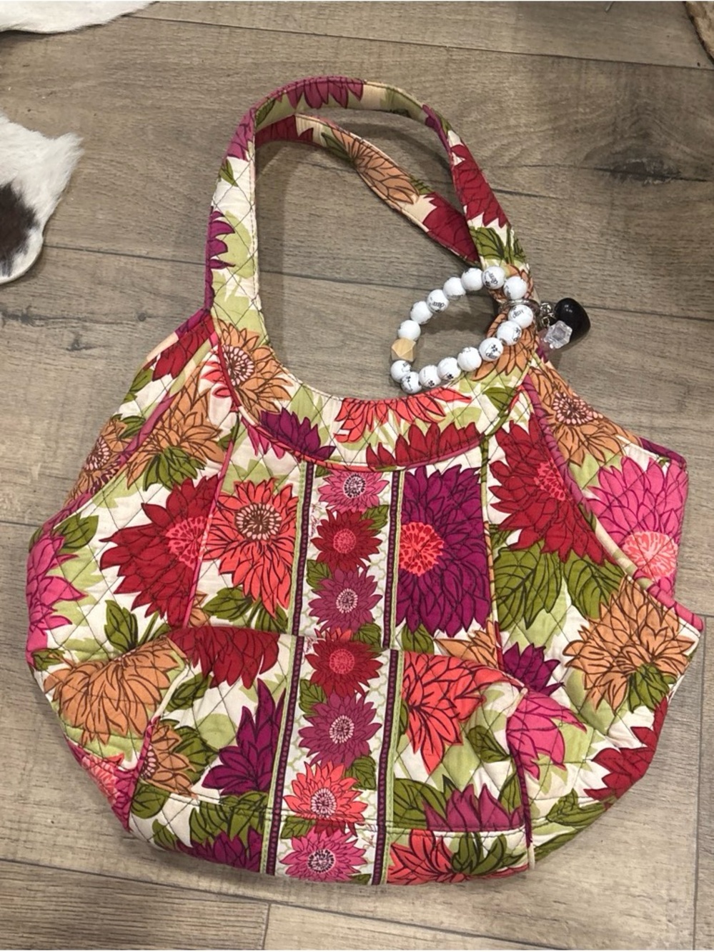 Vera Bradley Bright Pink & Green Floral Quilted Shoulder Bag